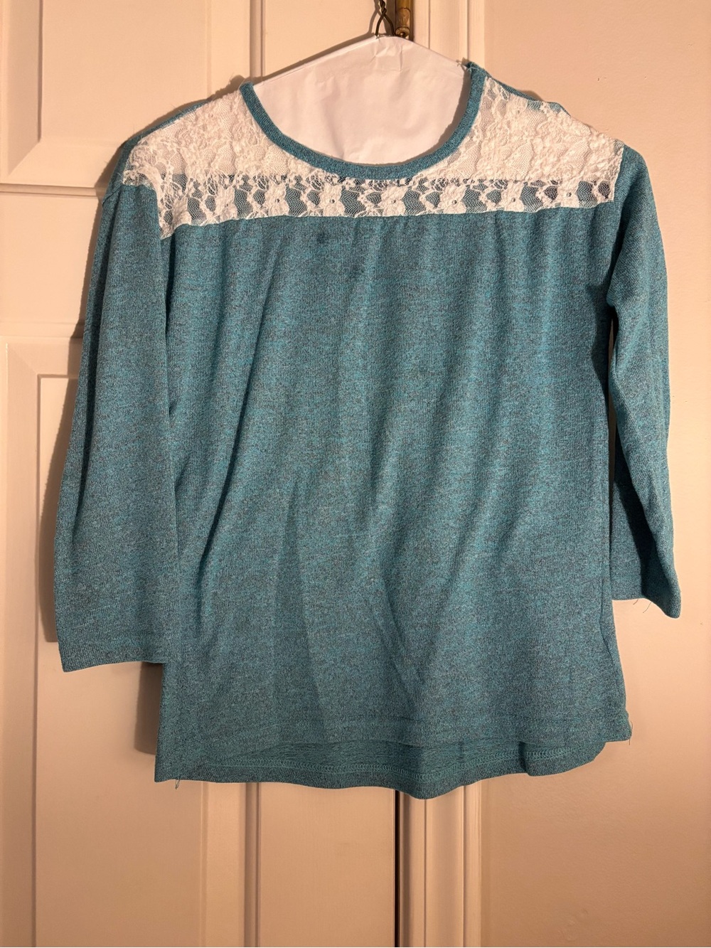 Girls' Teal Lace-Yoke Long Sleeve Top